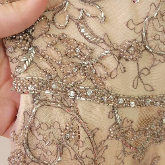Victoria Royal Vintage Beaded Lace Champagne Gown - Picture 3 of 16